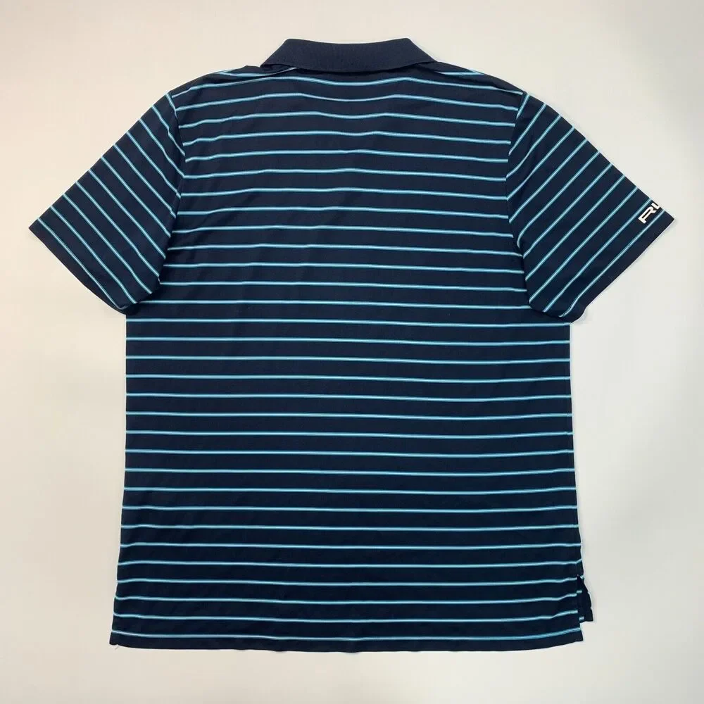 Ralph Lauren RLX Polo Shirt Mens XL Extra Large Navy Blue Striped Lightweight